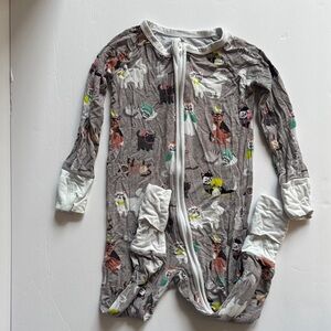 Little Sleepies Cat Print Kids One Piece in Gray and White